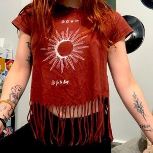 American eagle xs short sleeve fringe shirt